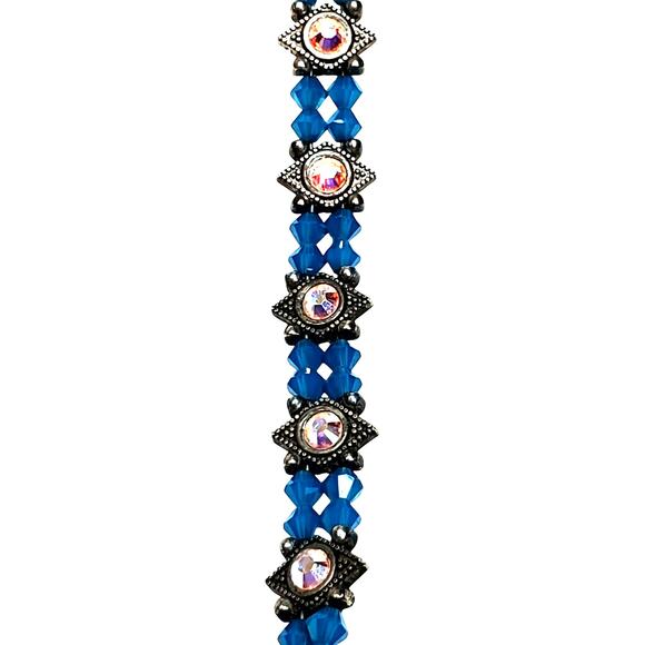 Blue Beaded Bracelet 7" Vintage - Picture 1 of 4